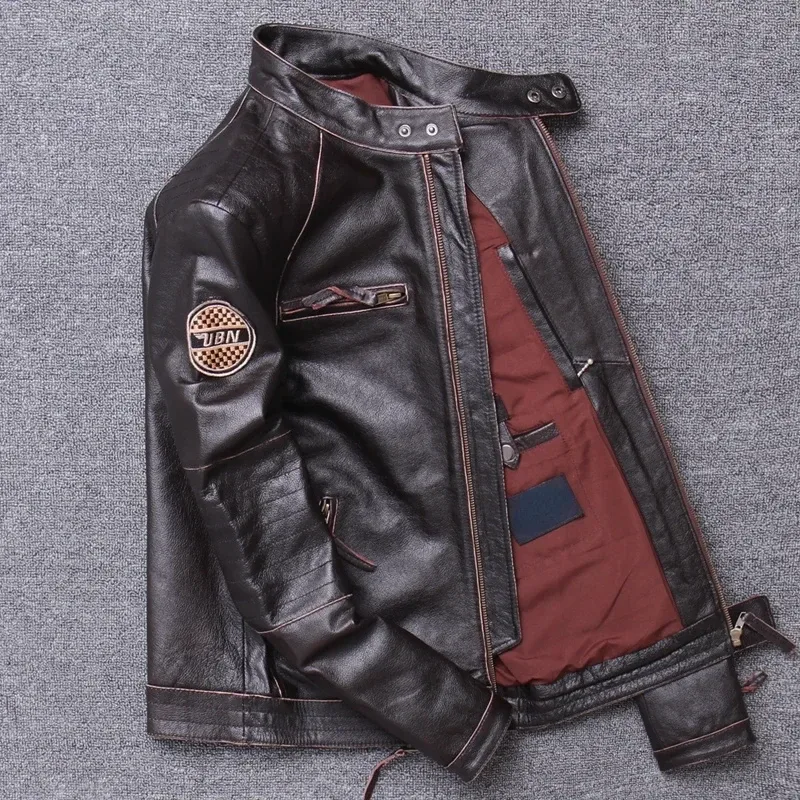 Men’s Vintage Genuine Cowhide Leather Biker Jacket – 100% Real Leather Slim Fit Motorcycle Coat, Classic Fashion Outerwear - Image 9