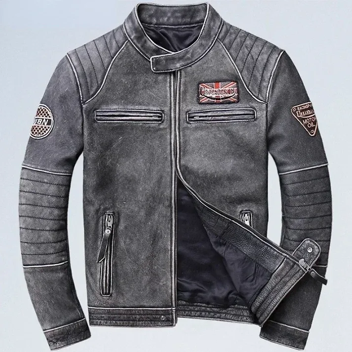 Men’s Vintage Genuine Cowhide Leather Biker Jacket – 100% Real Leather Slim Fit Motorcycle Coat, Classic Fashion Outerwear - Image 8