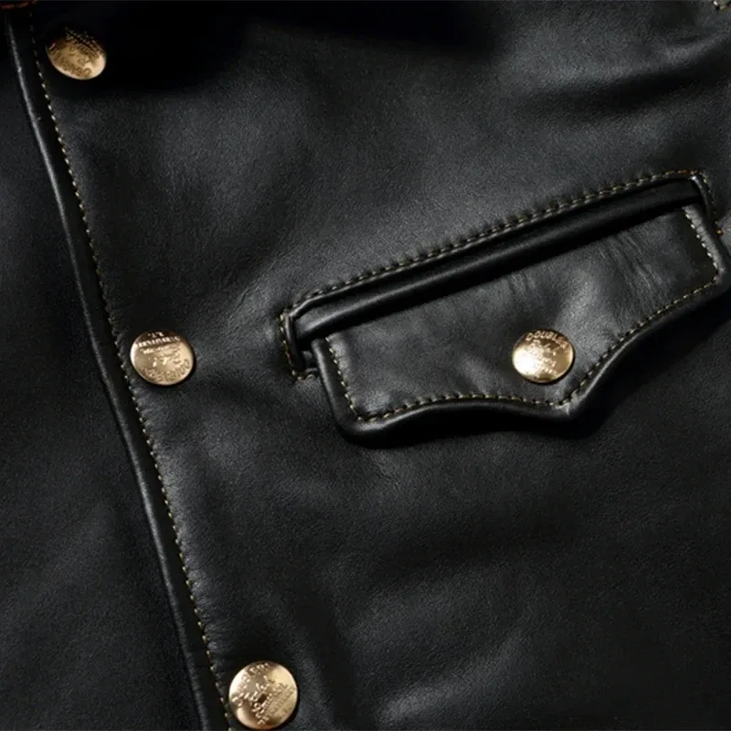 Men’s Imported Oil-Wax Horsehide Leather Jacket – Genuine Top Layer Cowhide Brakeman Style Casual Lapel Dispatcher Coat, Vintage Motorcycle Outerwear - Image 4