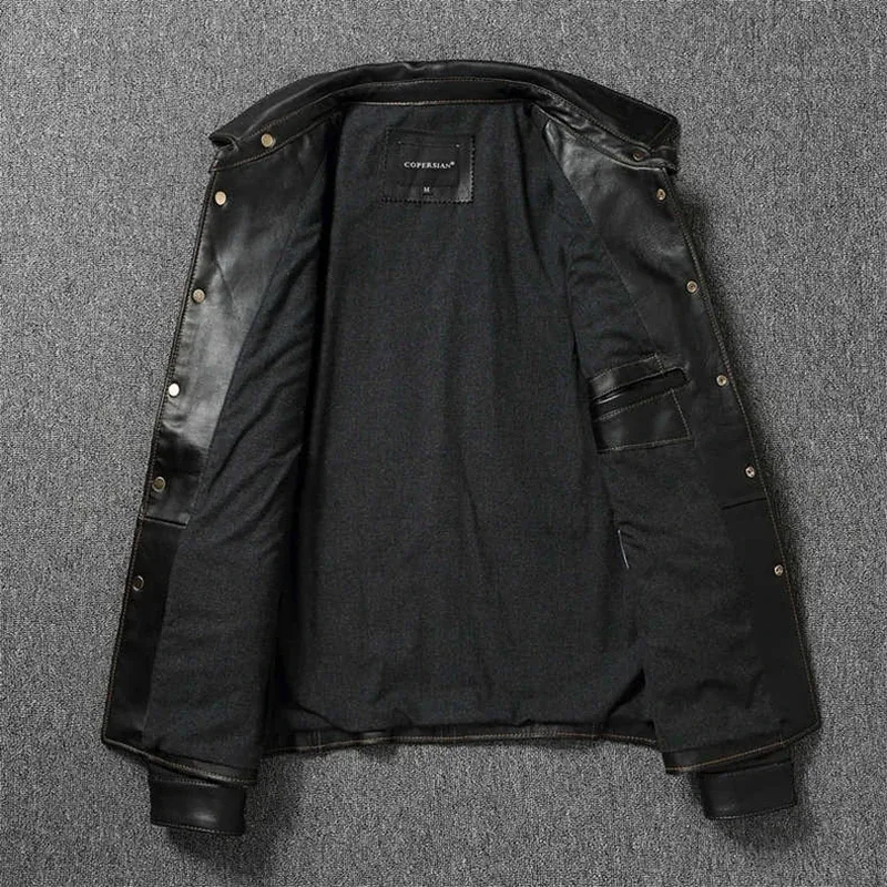 Men’s Imported Oil-Wax Horsehide Leather Jacket – Genuine Top Layer Cowhide Brakeman Style Casual Lapel Dispatcher Coat, Vintage Motorcycle Outerwear - Image 2