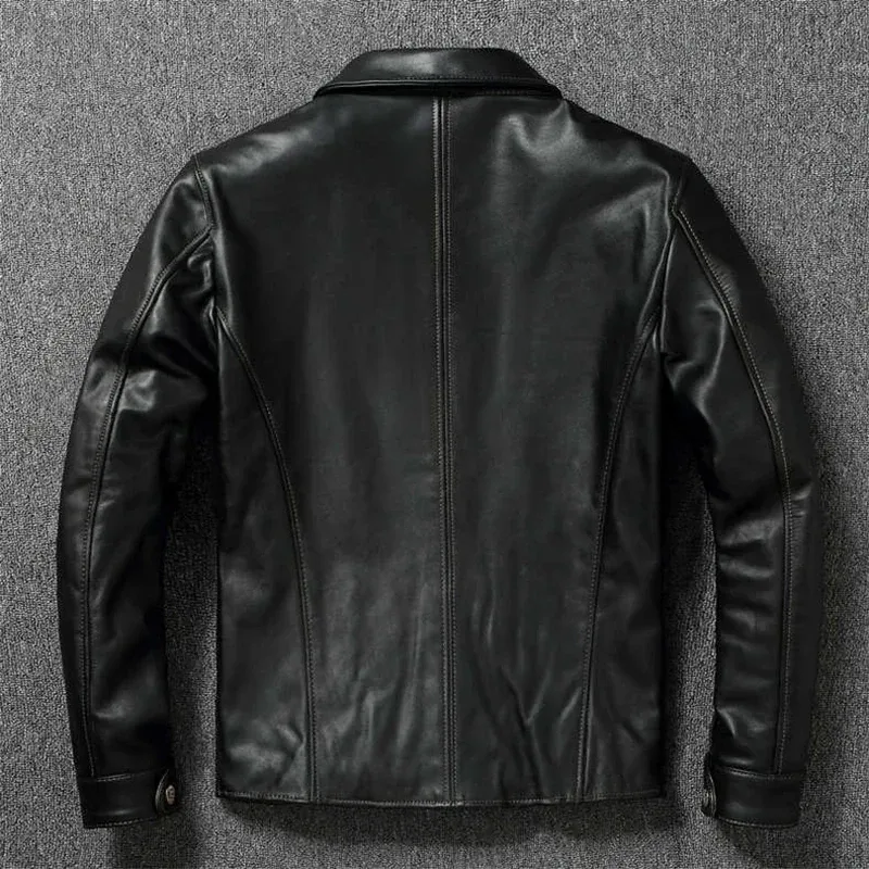 Men’s Imported Oil-Wax Horsehide Leather Jacket – Genuine Top Layer Cowhide Brakeman Style Casual Lapel Dispatcher Coat, Vintage Motorcycle Outerwear