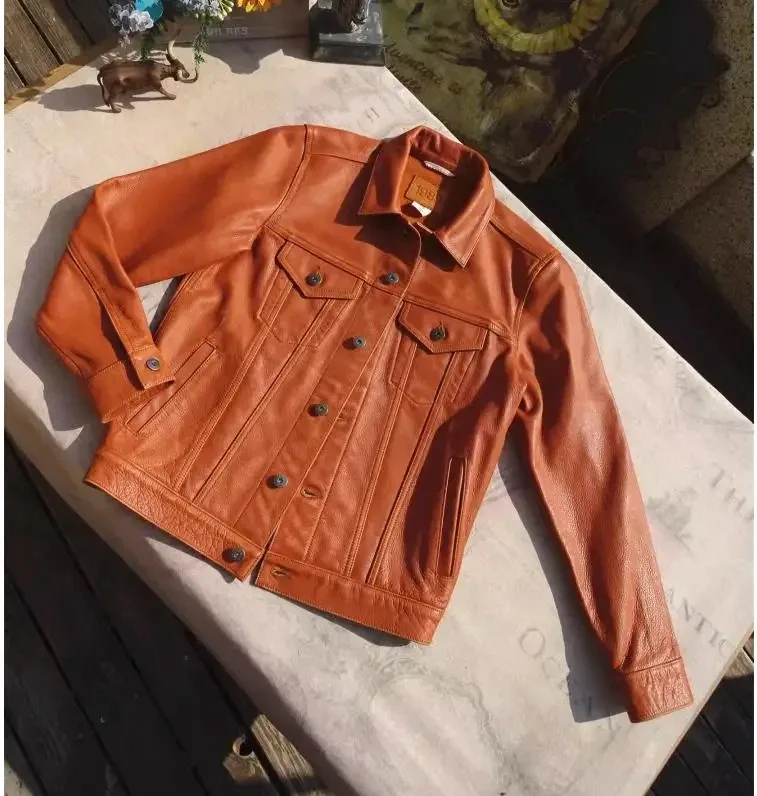 Men’s Full-Grain Cowhide Leather Jacket – Genuine American Leather Coat, Western Vintage Style, Unlined Classic Casual Outerwear - Image 3