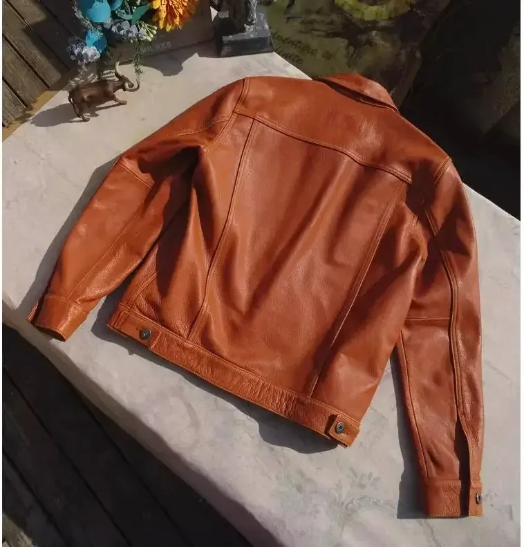 Men’s Full-Grain Cowhide Leather Jacket – Genuine American Leather Coat, Western Vintage Style, Unlined Classic Casual Outerwear
