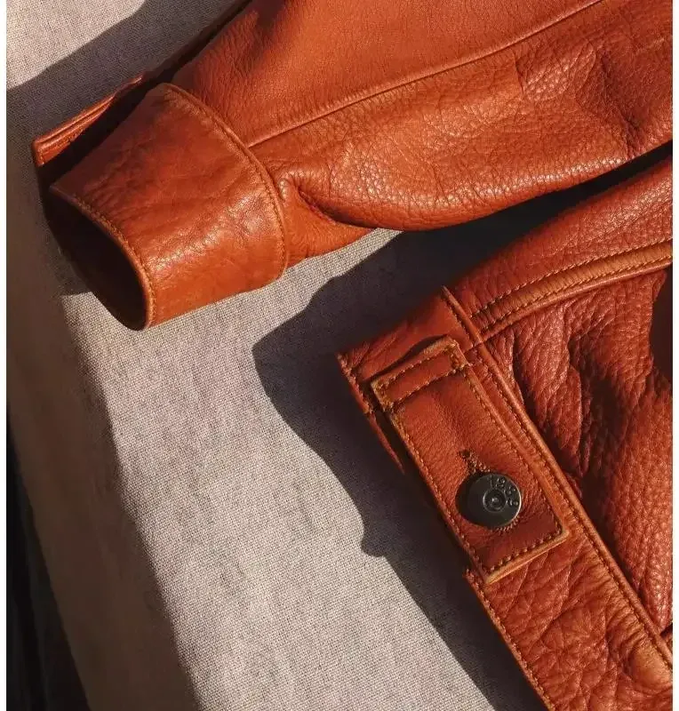 Men’s Full-Grain Cowhide Leather Jacket – Genuine American Leather Coat, Western Vintage Style, Unlined Classic Casual Outerwear - Image 2