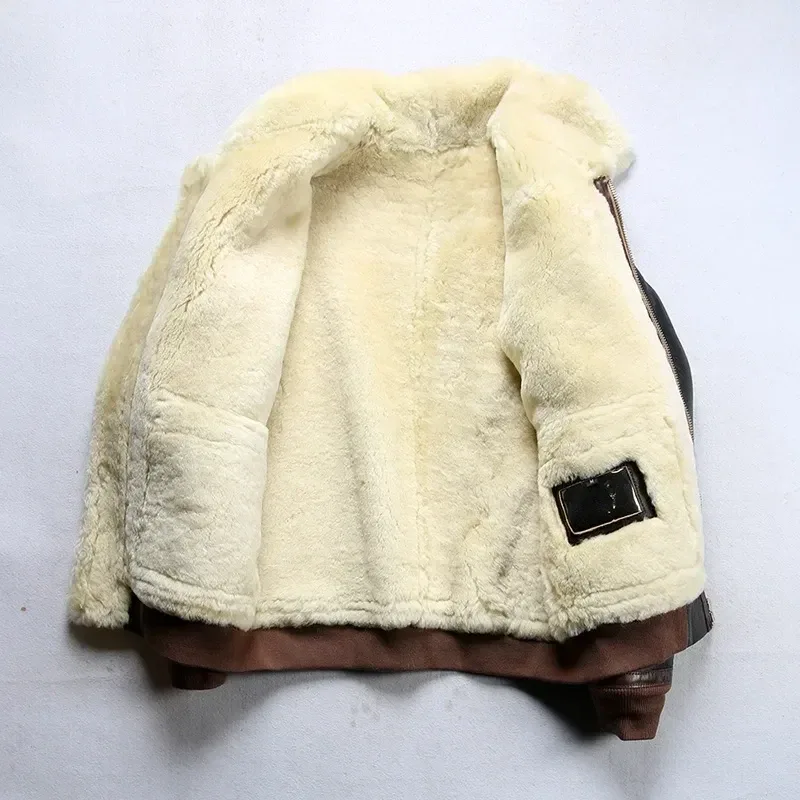 Men’s Genuine Sheepskin Shearling Jacket – Thick Warm Winter Real Leather Coat, Heavy A2 Flight Style, Asian Size - Image 2