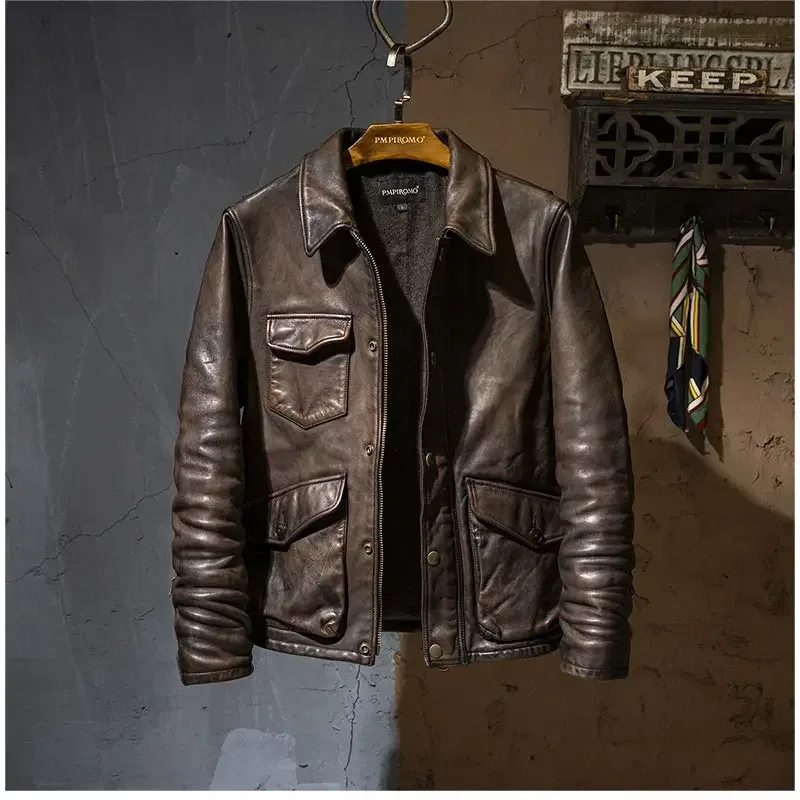 Men’s Luxury Genuine Horsehide Leather Jacket – Vintage Brown Winter Coat, Heavy-Duty Real Leather Outerwear, Premium Quality - Image 6