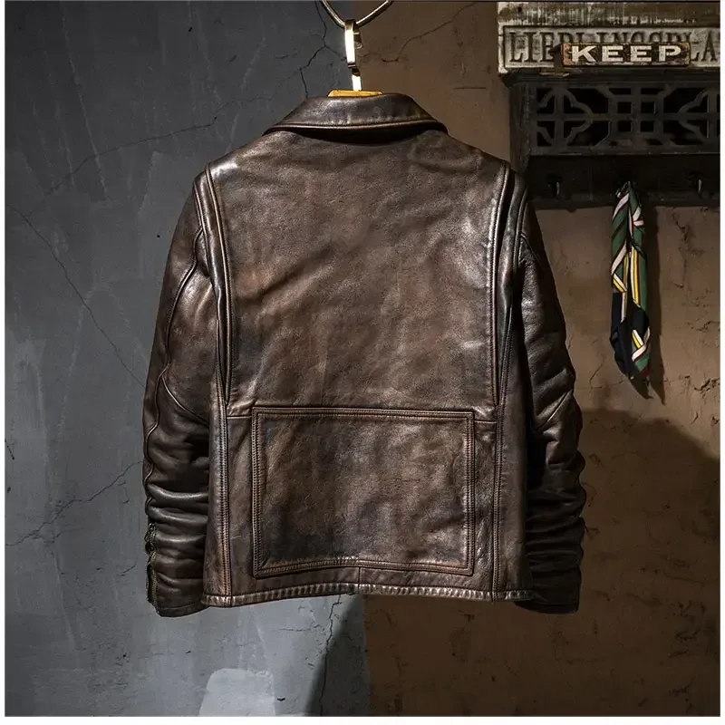 Men’s Luxury Genuine Horsehide Leather Jacket – Vintage Brown Winter Coat, Heavy-Duty Real Leather Outerwear, Premium Quality - Image 3