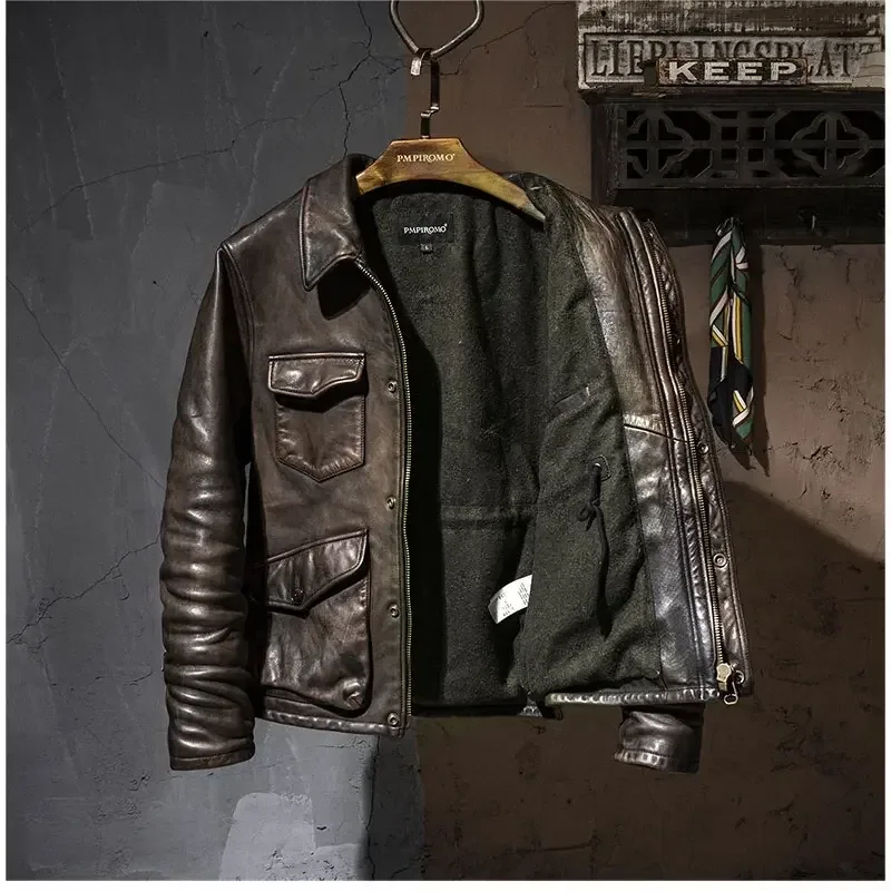 Men’s Luxury Genuine Horsehide Leather Jacket – Vintage Brown Winter Coat, Heavy-Duty Real Leather Outerwear, Premium Quality - Image 2