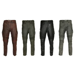 Men’s Genuine Cowhide Motorcycle Leather Pants – Protective Real Leather Biker Trousers, Thick Riding Pants with Armor Pads, Pantalones de Cuero Moto