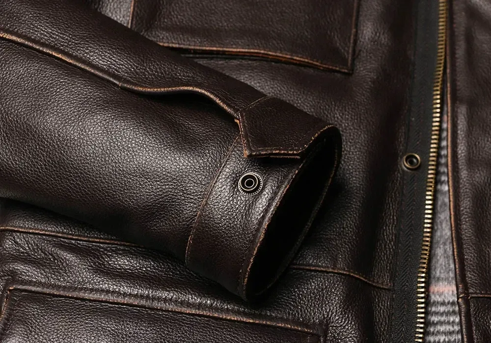 Men’s Classic Genuine Cowhide Leather Jacket – Safari Style Long Hunting Windcoat, Winter Warm Real Leather Outerwear - Image 4