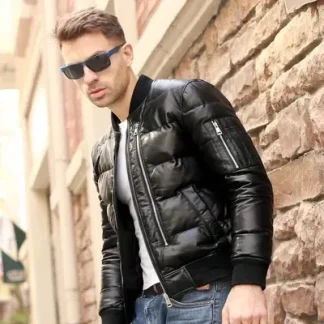 Men’s 2025 Real Sheepskin Down Jacket – Thick Warm Winter Coat, Genuine Leather Outerwear, Luxury Casual Shearling Jacket