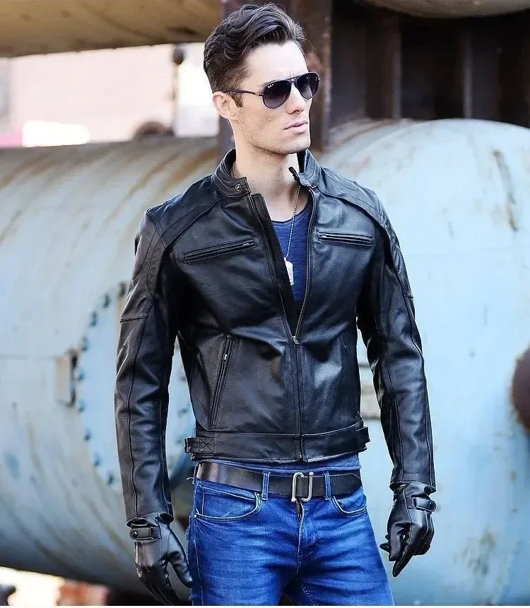 Men’s Classic Rider Motorcycle Jacket – Thick Genuine Cowhide Leather Coat, Protective Vintage Biker Outerwear - Image 3