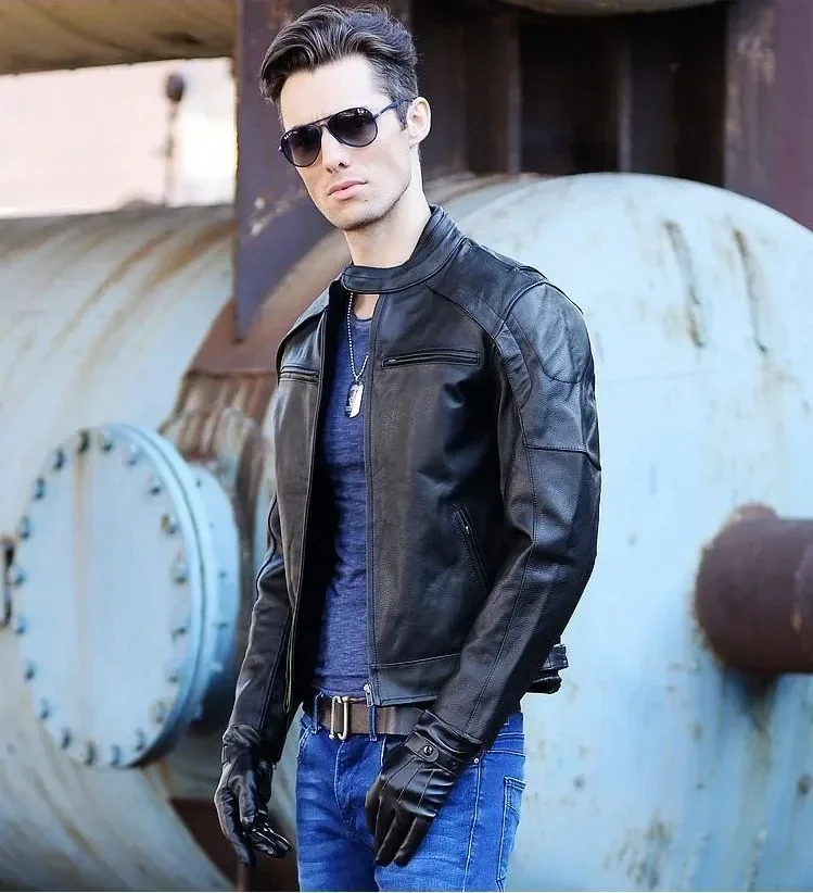Men’s Classic Rider Motorcycle Jacket – Thick Genuine Cowhide Leather Coat, Protective Vintage Biker Outerwear - Image 4