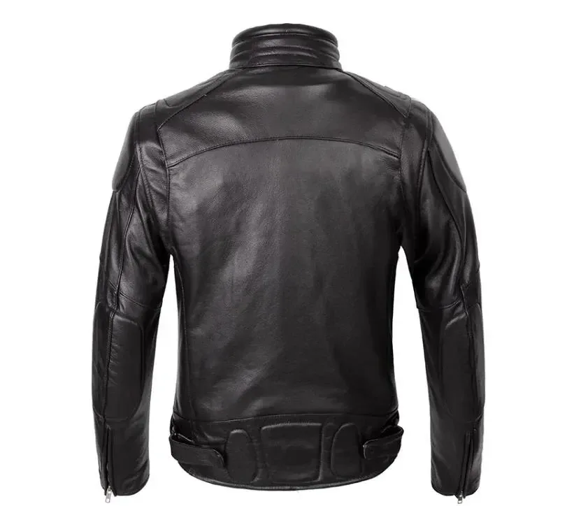 Men’s Classic Rider Motorcycle Jacket – Thick Genuine Cowhide Leather Coat, Protective Vintage Biker Outerwear