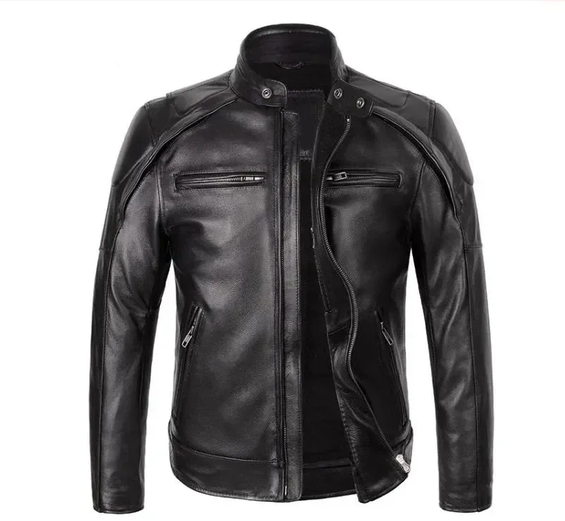 Men’s Classic Rider Motorcycle Jacket – Thick Genuine Cowhide Leather Coat, Protective Vintage Biker Outerwear - Image 7