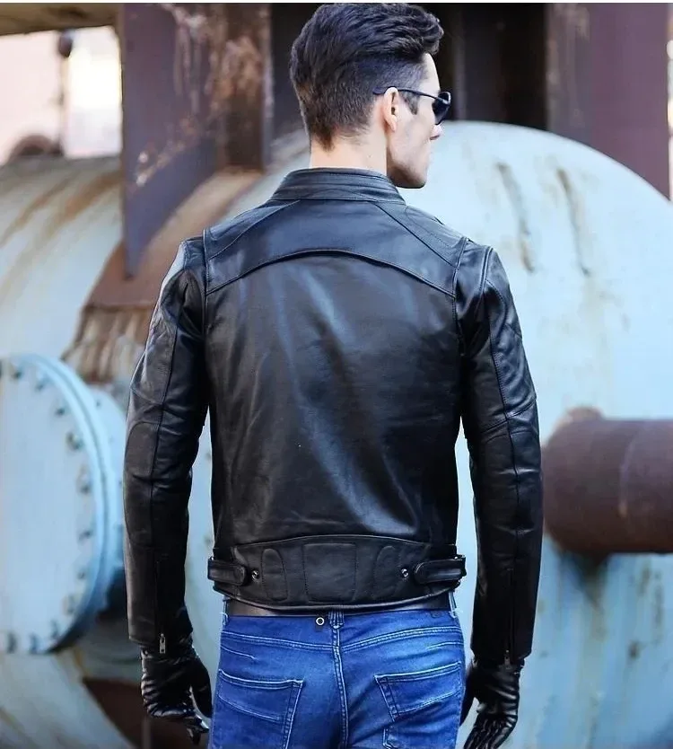 Men’s Classic Rider Motorcycle Jacket – Thick Genuine Cowhide Leather Coat, Protective Vintage Biker Outerwear - Image 5