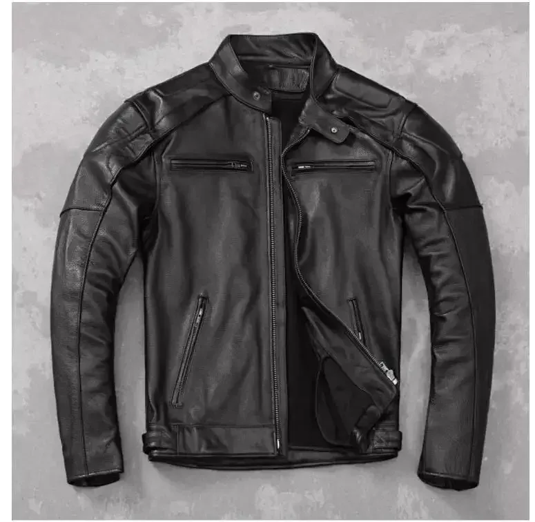 Men’s Classic Rider Motorcycle Jacket – Thick Genuine Cowhide Leather Coat, Protective Vintage Biker Outerwear - Image 6