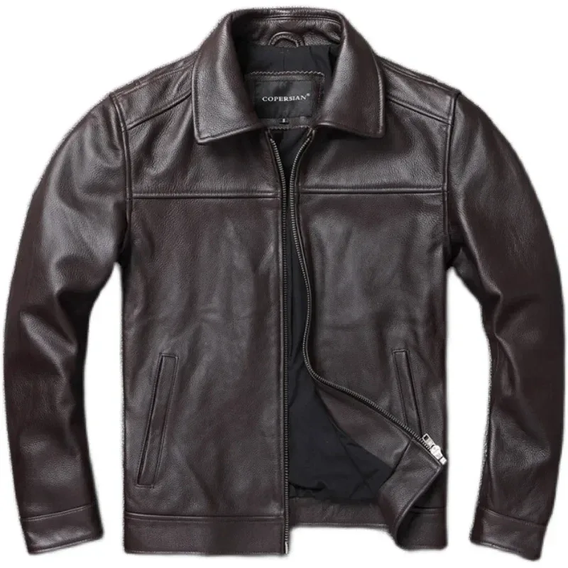 Men’s Dark Brown Slim Fit Motorcycle Jacket | 100% Genuine Cowhide Leather Coat | Short Casual Biker Outerwear | Large Size Chamarras Para Hombre - Image 4