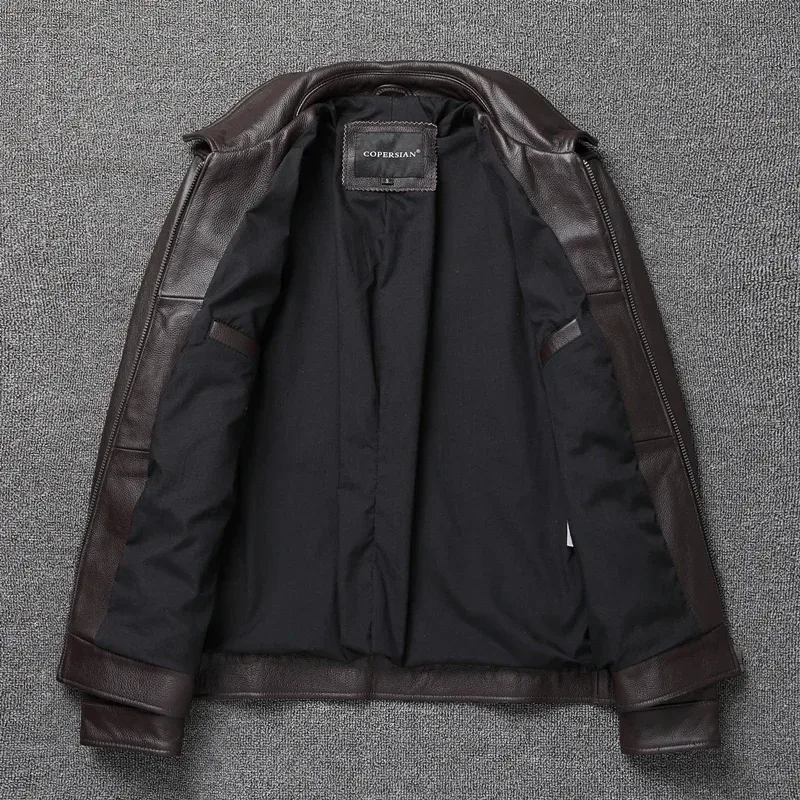 Men’s Dark Brown Slim Fit Motorcycle Jacket | 100% Genuine Cowhide Leather Coat | Short Casual Biker Outerwear | Large Size Chamarras Para Hombre - Image 3
