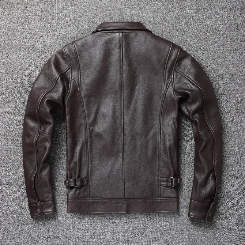 Men’s Dark Brown Slim Fit Motorcycle Jacket | 100% Genuine Cowhide Leather Coat | Short Casual Biker Outerwear | Large Size Chamarras Para Hombre - Image 2