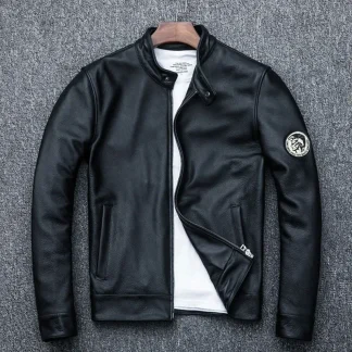 Men’s 100% Natural Calfskin Leather Jacket | Genuine Black Leather Coat | Premium Autumn Overcoat | Classic Slim Fit Outerwear