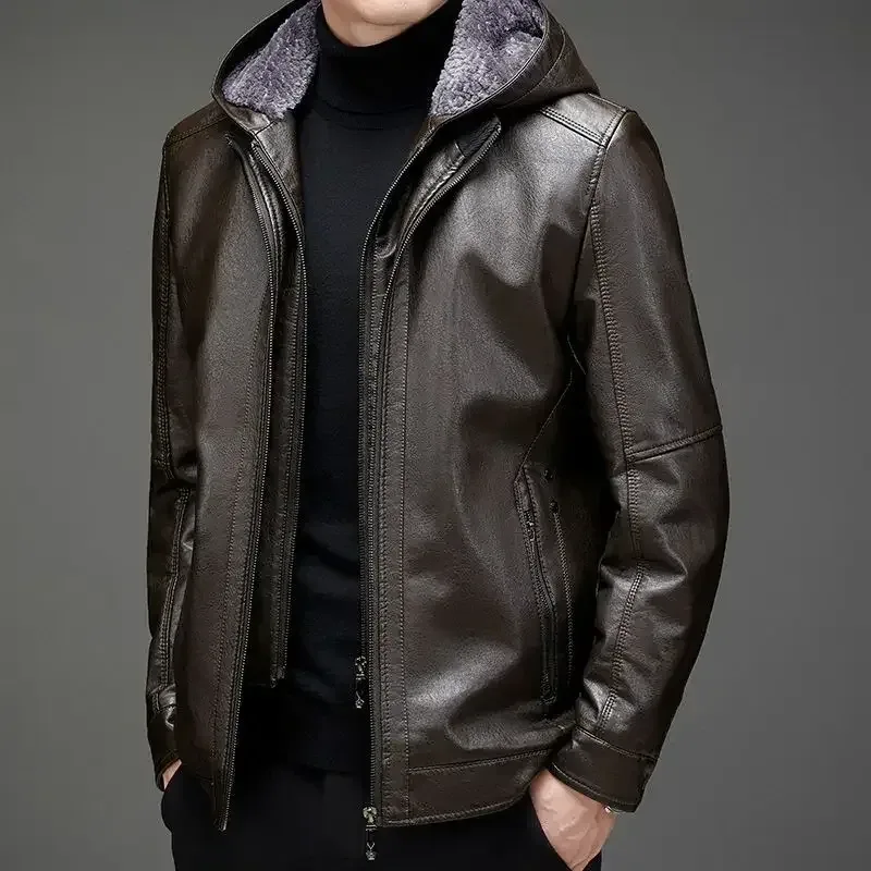 Men’s Genuine Sheepskin Leather Jacket with Fur Collar – Thick Winter Warm Short Coat, Plush Lined Outerwear - Image 7