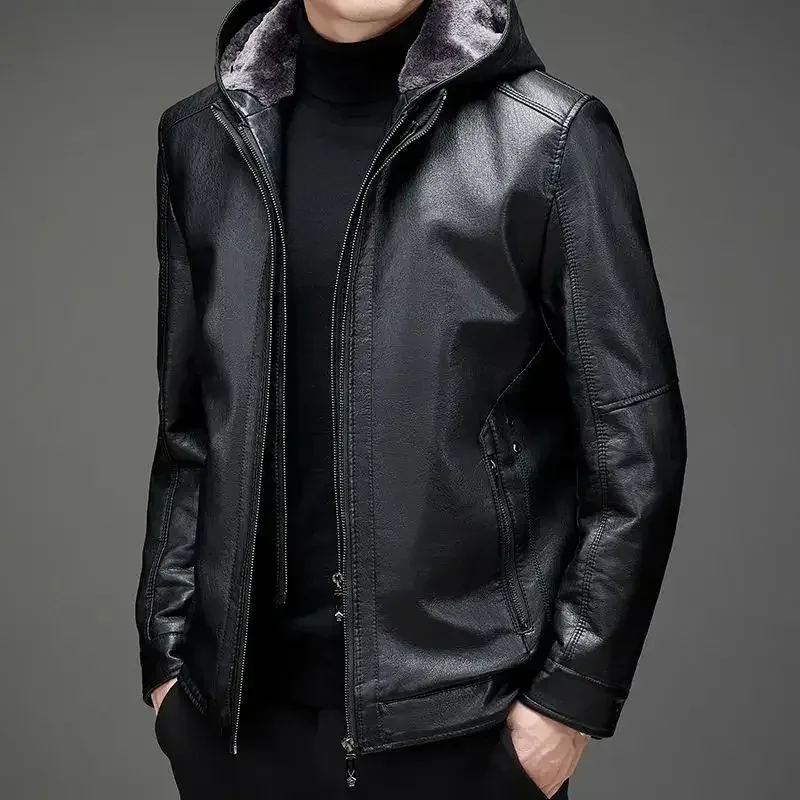 Men’s Genuine Sheepskin Leather Jacket with Fur Collar – Thick Winter Warm Short Coat, Plush Lined Outerwear - Image 6