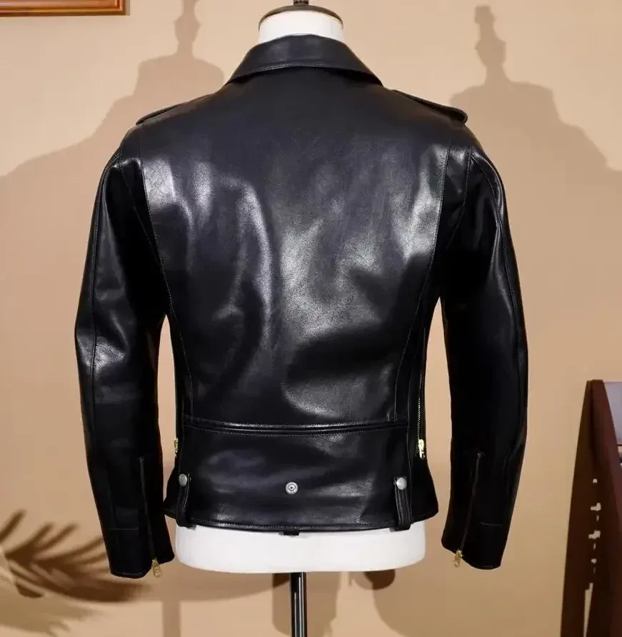 Men’s Retro Classic Rider Genuine Leather Jacket – Italy A-Grade Cowhide J24 Style Biker Coat, Natural Vintage Leather Outerwear - Image 4