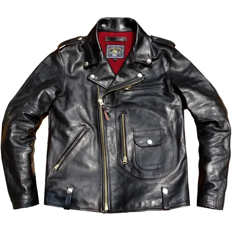 Men’s Retro Classic Rider Genuine Leather Jacket – Italy A-Grade Cowhide J24 Style Biker Coat, Natural Vintage Leather Outerwear - Image 6