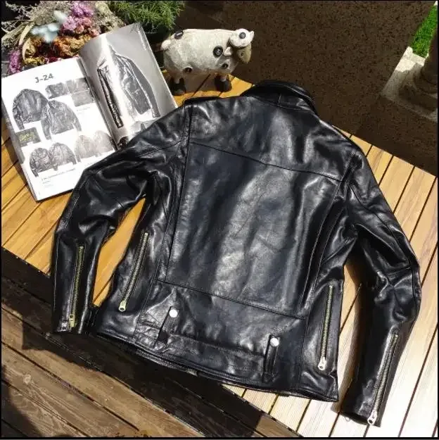 Men’s Retro Classic Rider Genuine Leather Jacket – Italy A-Grade Cowhide J24 Style Biker Coat, Natural Vintage Leather Outerwear - Image 3