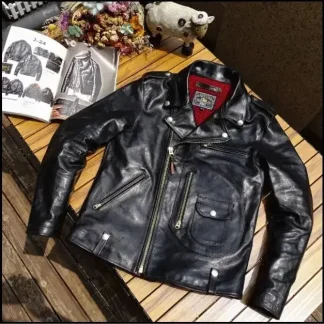 Men’s Retro Classic Rider Genuine Leather Jacket – Italy A-Grade Cowhide J24 Style Biker Coat, Natural Vintage Leather Outerwear