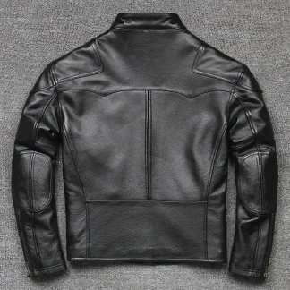 Men’s Genuine Cow Leather Jacket – Short Black Motorcycle Coat for Autumn, Classic Casual Outerwear Sobretudo Masculino