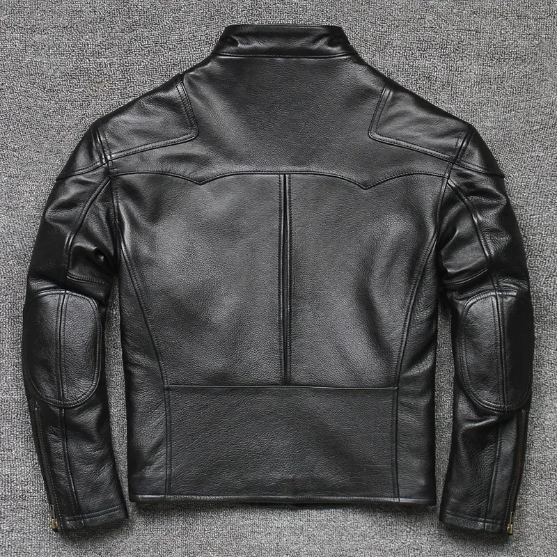 Men’s Genuine Cow Leather Jacket – Short Black Motorcycle Coat for Autumn, Classic Casual Outerwear Sobretudo Masculino