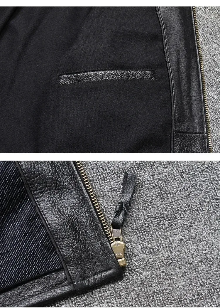 Men’s Genuine Cow Leather Jacket – Short Black Motorcycle Coat for Autumn, Classic Casual Outerwear Sobretudo Masculino - Image 5