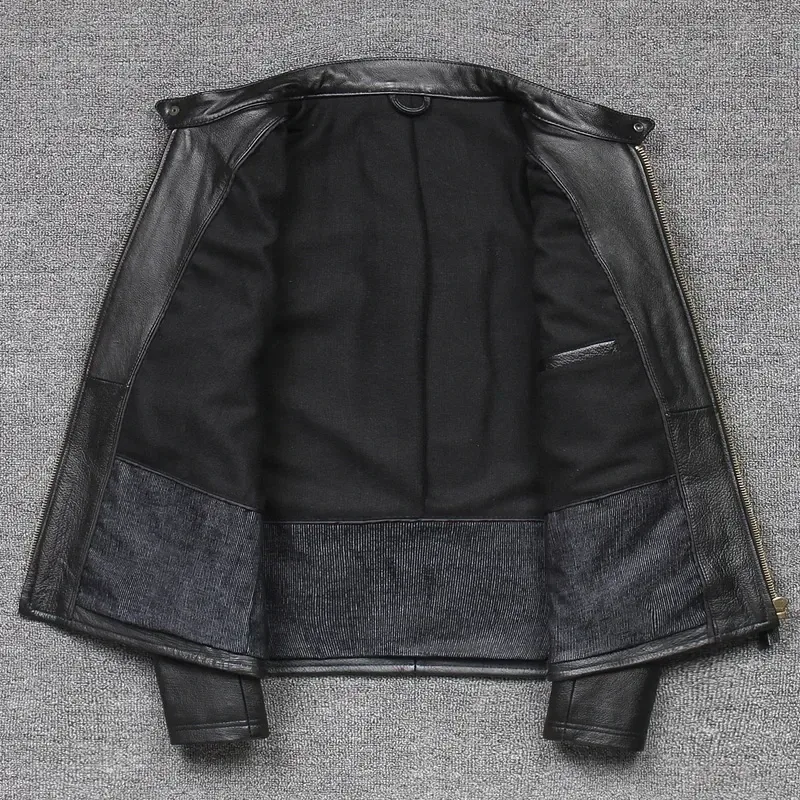 Men’s Genuine Cow Leather Jacket – Short Black Motorcycle Coat for Autumn, Classic Casual Outerwear Sobretudo Masculino - Image 2