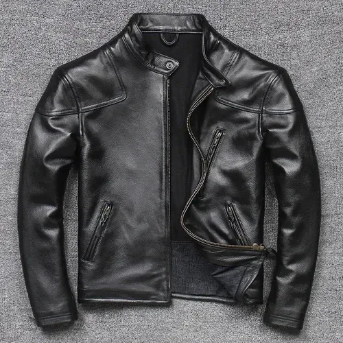 Men’s Genuine Cow Leather Jacket – Short Black Motorcycle Coat for Autumn, Classic Casual Outerwear Sobretudo Masculino - Image 6