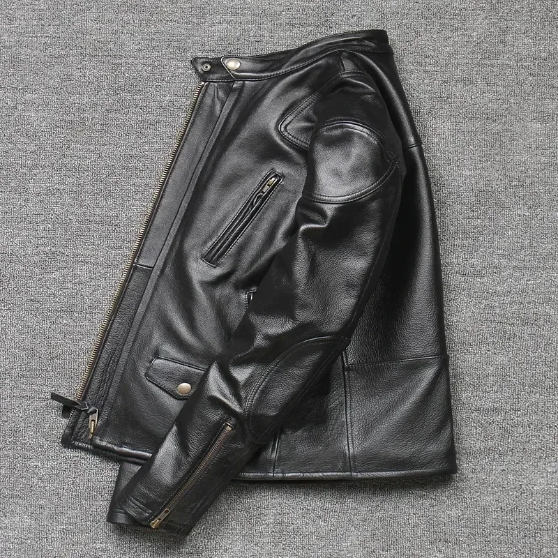 Men’s Genuine Cow Leather Jacket – Short Black Motorcycle Coat for Autumn, Classic Casual Outerwear Sobretudo Masculino - Image 3