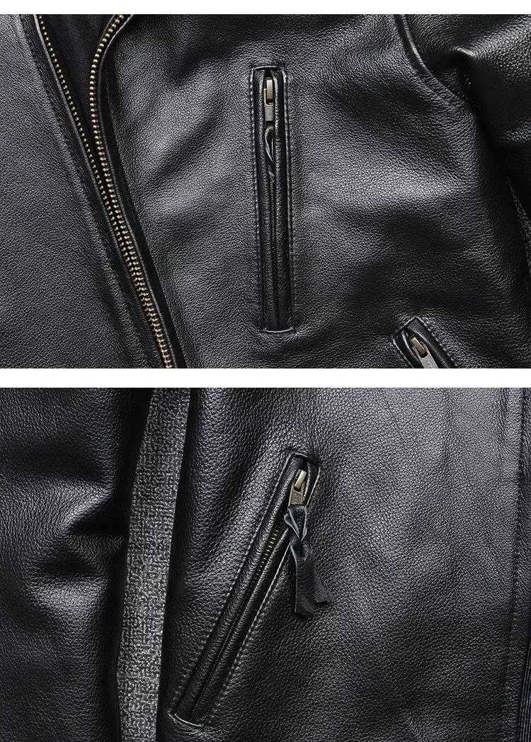 Men’s Genuine Cow Leather Jacket – Short Black Motorcycle Coat for Autumn, Classic Casual Outerwear Sobretudo Masculino - Image 4