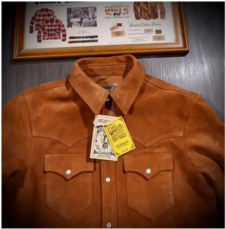 Men’s Luxury Italian Suede Leather Shirt – Retro Western Denim Style 1.0mm Genuine Kid Suede, Classic Natural Leather Casual Wear - Image 5
