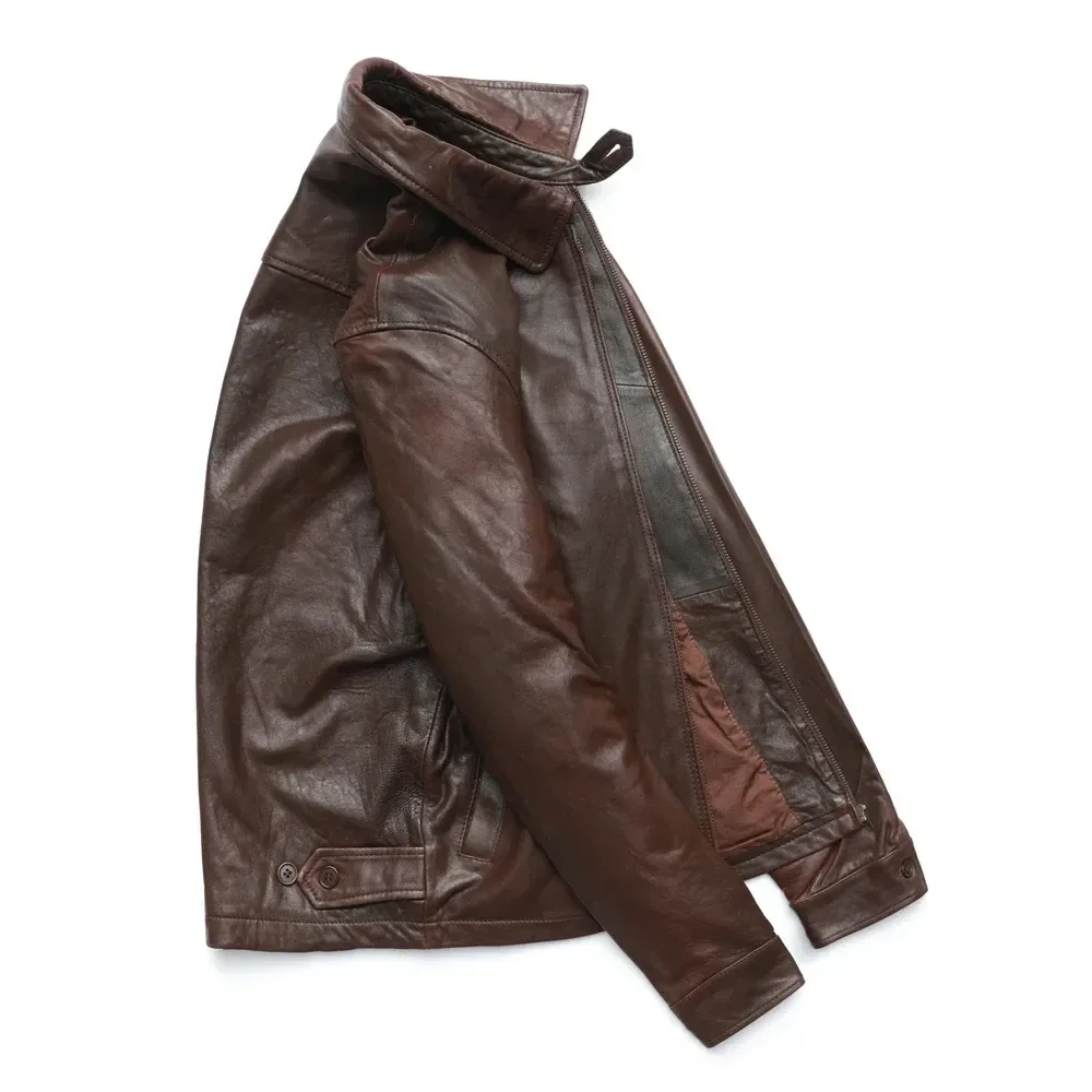 Men’s Genuine Sheepskin Leather Jacket – 100% Real Leather Coat for Spring & Autumn, Soft Natural Sheepskin, Classic Casual Outerwear - Image 3