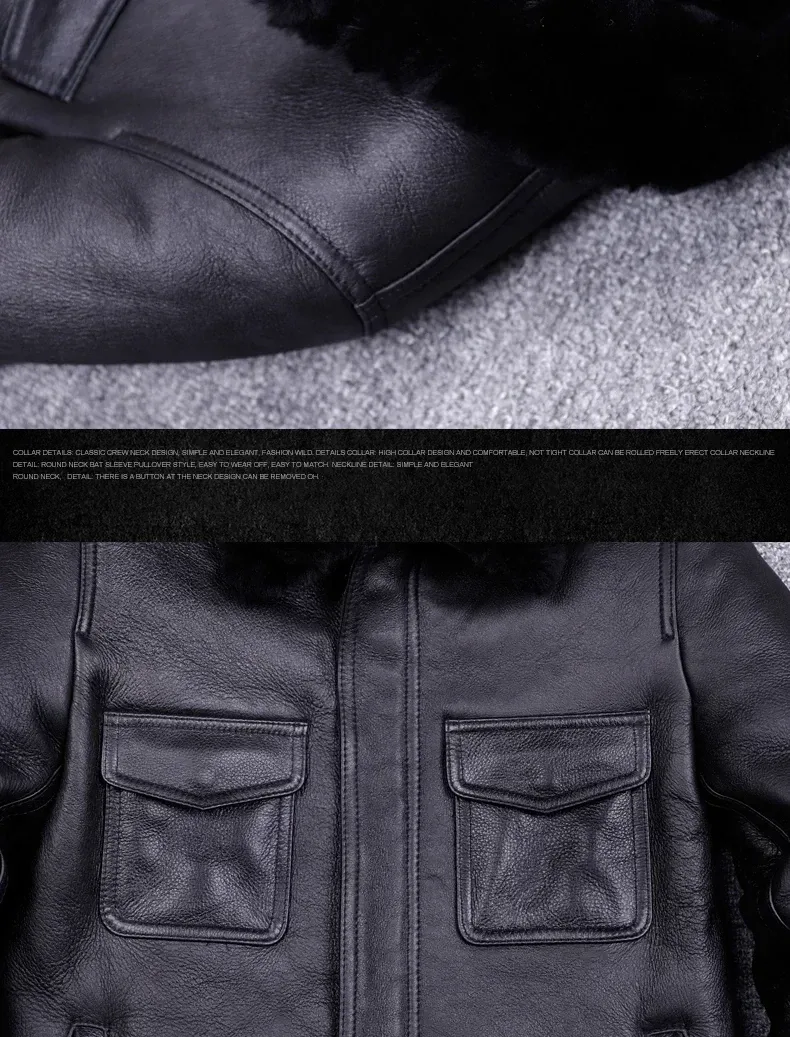 Men’s Real Fur Leather Motorcycle Jacket – Winter Warm Genuine Sheepskin Coat with Natural Fur Lining, Classic Biker Style, Manteau Homme - Image 4