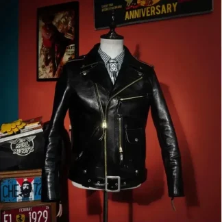 Luxury Japanese Tea-Core Horsehide Leather Jacket – Classic J24 Biker Style Heavyweight Vintage Cowhide Coat for Men