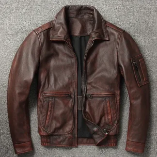 Men's 100% Cowhide Genuine Leather Moto & Biker Jacket – Vintage Slim Fit Lapel Style Natural Cowhide Leather Coat