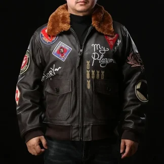Men’s Air Force G1 Pilot Jacket – Genuine Cowhide Leather Vintage Motorcycle Coat, Large Size Warm Outerwear
