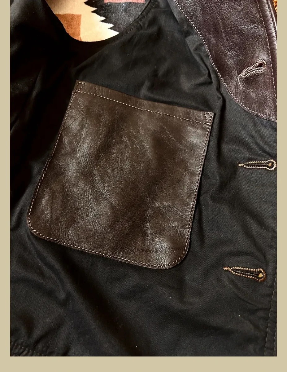 Men’s Japanese Vintage Leather Vest – Slim Fit Cowhide Workwear Vest, 1910s Classic Casual Genuine Leather Waistcoat - Image 4