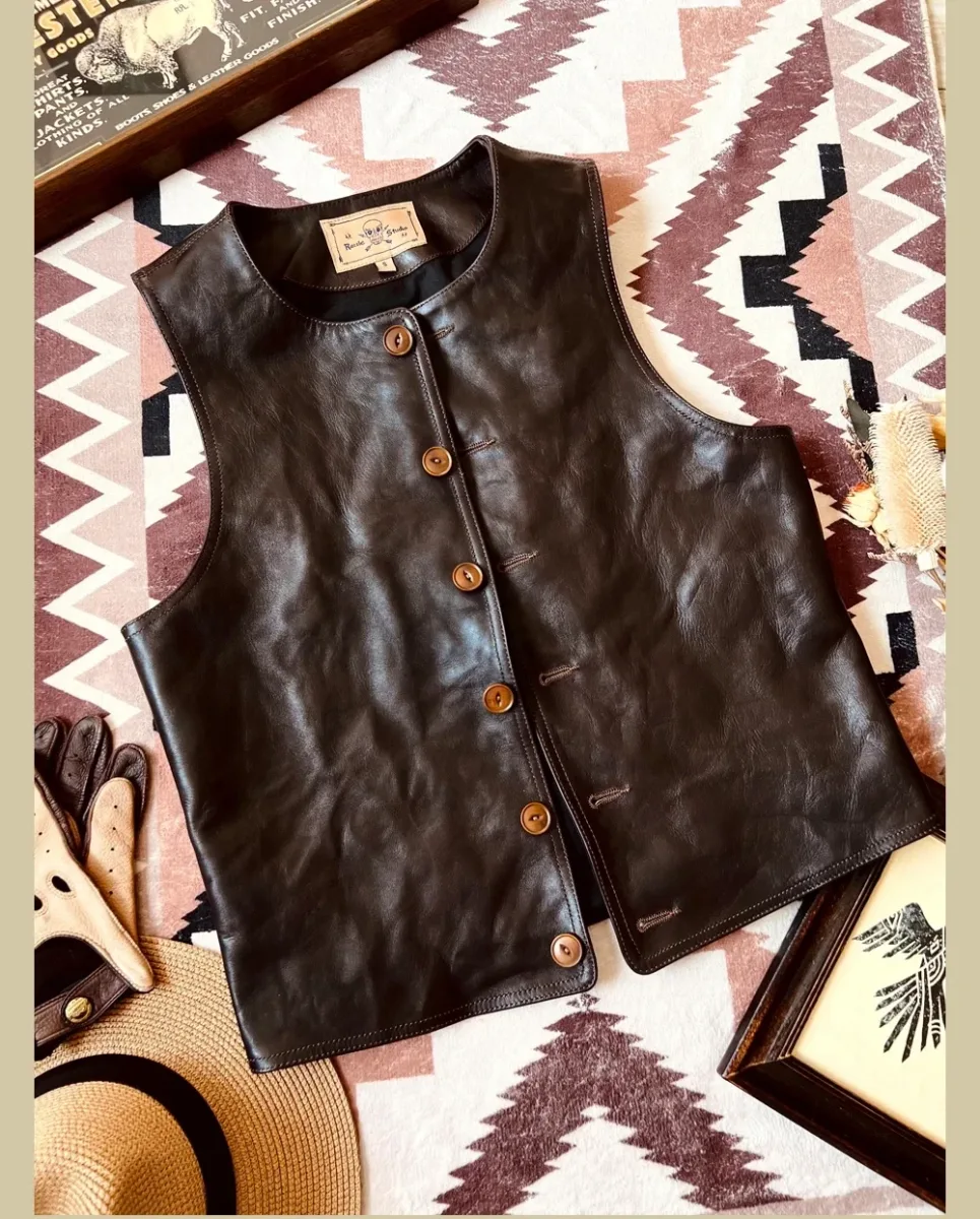 Men’s Japanese Vintage Leather Vest – Slim Fit Cowhide Workwear Vest, 1910s Classic Casual Genuine Leather Waistcoat - Image 5
