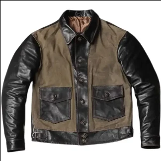 Men’s Plus Size Real Leather Jacket – Vintage Slim Fit Horsehide Coat, Lightweight Oil Canvas Workwear Style Spring Chaqueta de Cuero