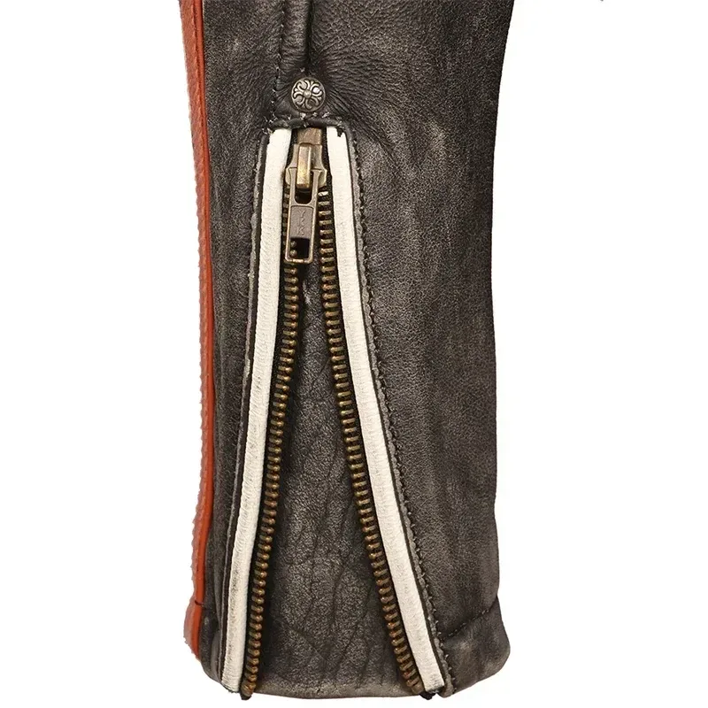 Men’s Vintage Embroidered Skull Motorcycle Leather Jacket – 100% Real Cowhide Biker Coat, Winter Moto Riding Jacket M220 - Image 3