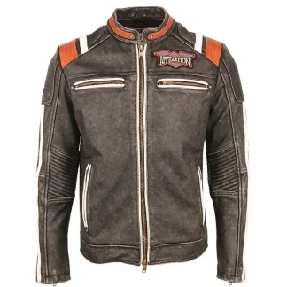 Men’s Vintage Embroidered Skull Motorcycle Leather Jacket – 100% Real Cowhide Biker Coat, Winter Moto Riding Jacket M220