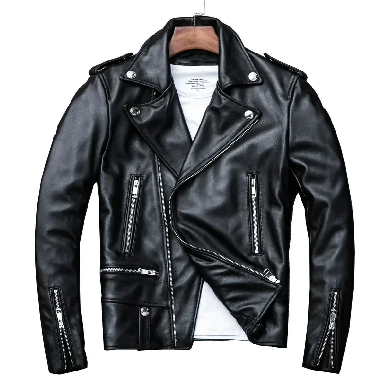 Men’s Classic Short Motorcycle Leather Jacket – 100% Genuine Sheepskin Slim Fit Biker Coat, Premium Japanese Quality - Image 5